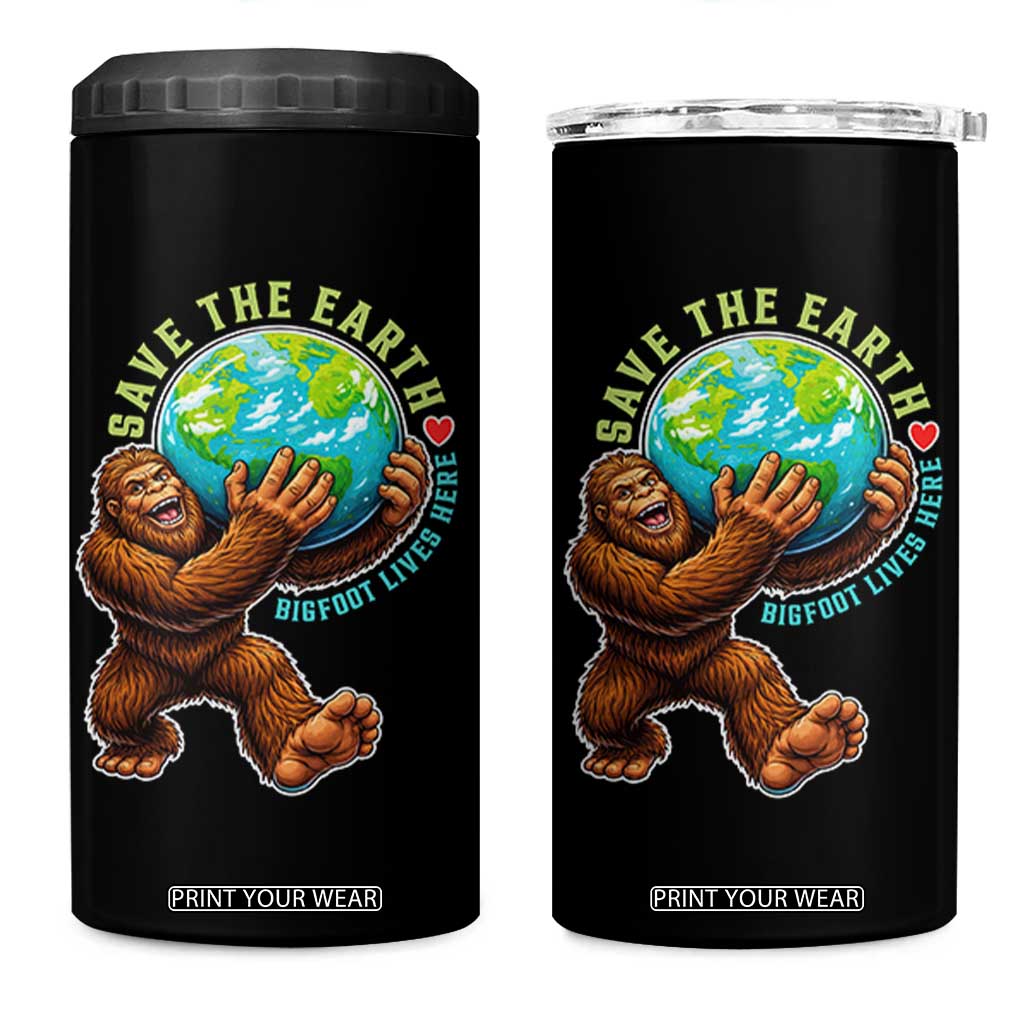 Earth Day 4 in 1 Can Cooler Tumbler Save The Earth Bigfoot Lives Here TS12 One Size: 16 oz Black Print Your Wear