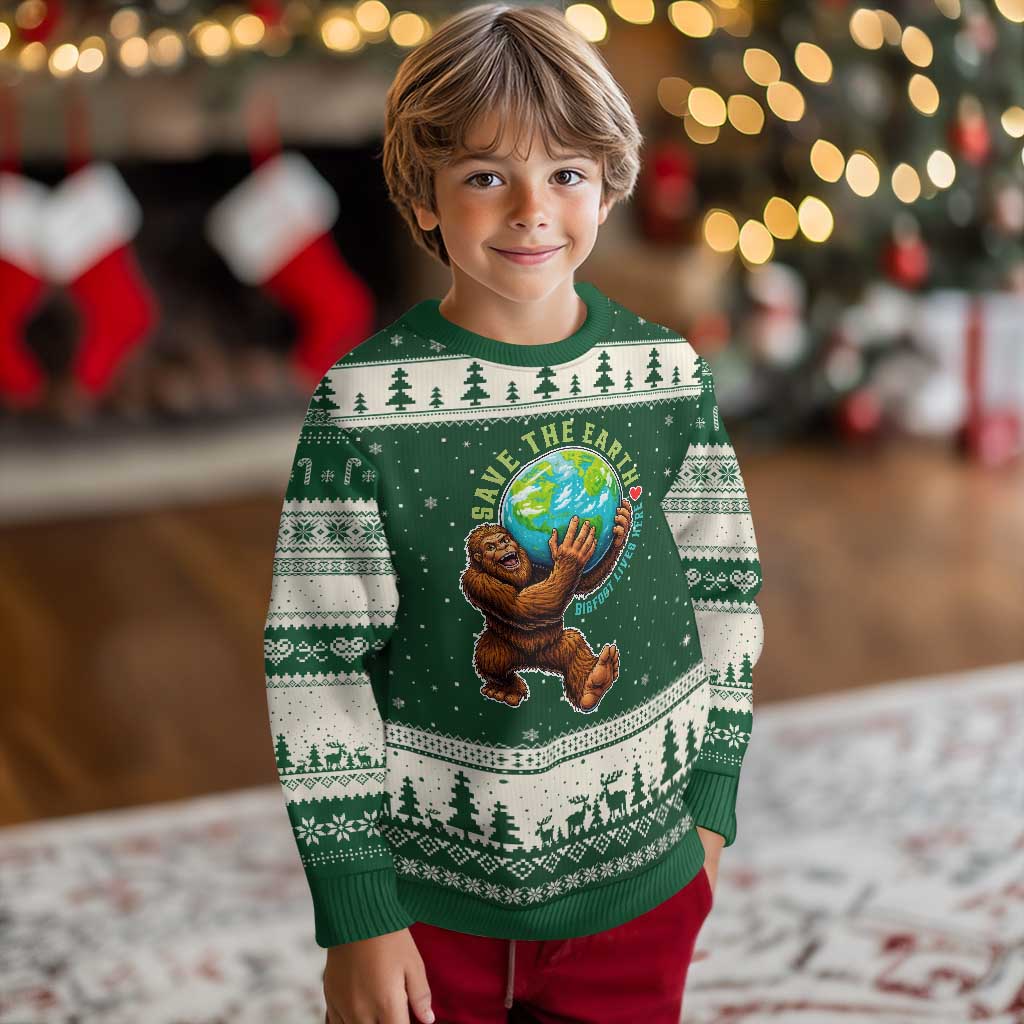 Earth Day Ugly Christmas Sweater Save The Earth Bigfoot Lives Here TS12 Forest Green Beige Print Your Wear