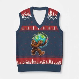 Earth Day V-Neck Knit Sweater Vest Save The Earth Bigfoot Lives Here TS12 Navy Red Print Your Wear