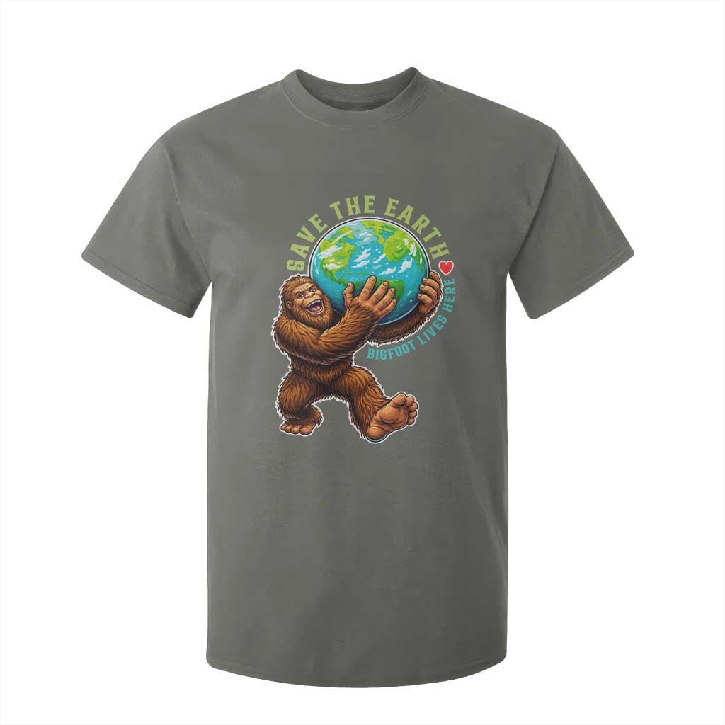 Earth Day T Shirt For Kid Save The Earth Bigfoot Lives Here TS12 Military Green Print Your Wear