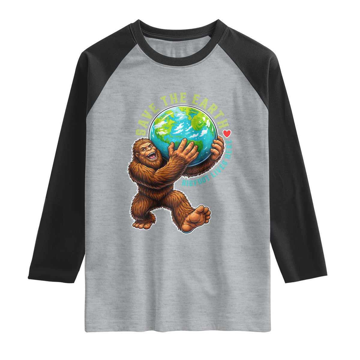 Earth Day Raglan Shirt Save The Earth Bigfoot Lives Here TS12 Heather Gray Black Print Your Wear