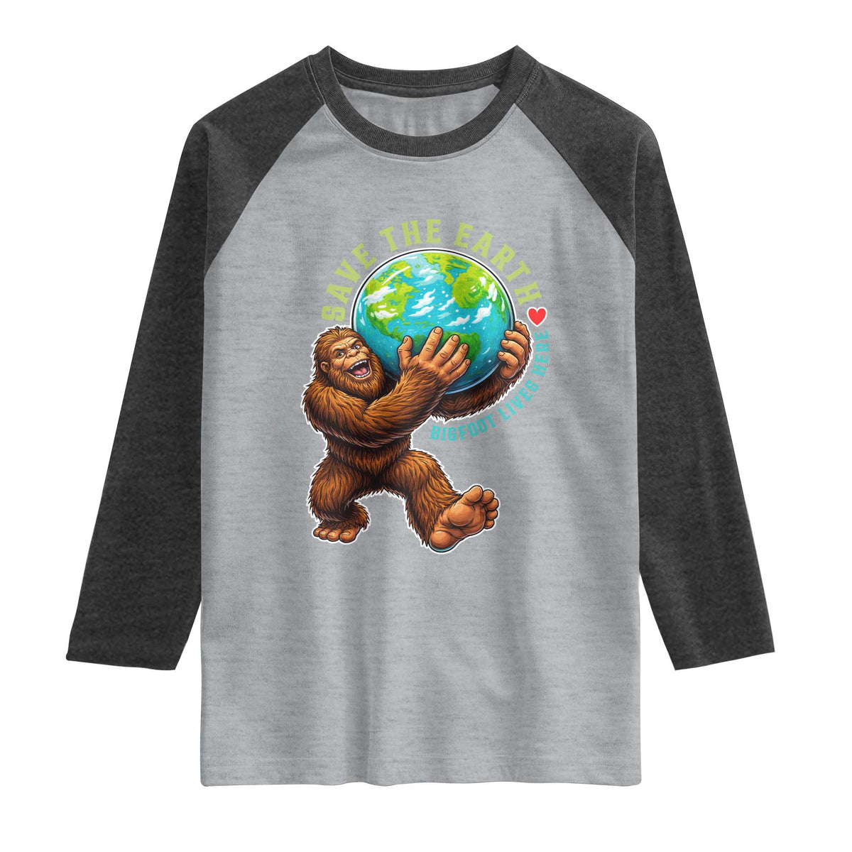 Earth Day Raglan Shirt Save The Earth Bigfoot Lives Here TS12 Heather Gray Heather Charcoal Print Your Wear