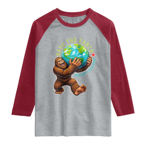 Earth Day Raglan Shirt Save The Earth Bigfoot Lives Here TS12 Heather Gray Heather Red Print Your Wear