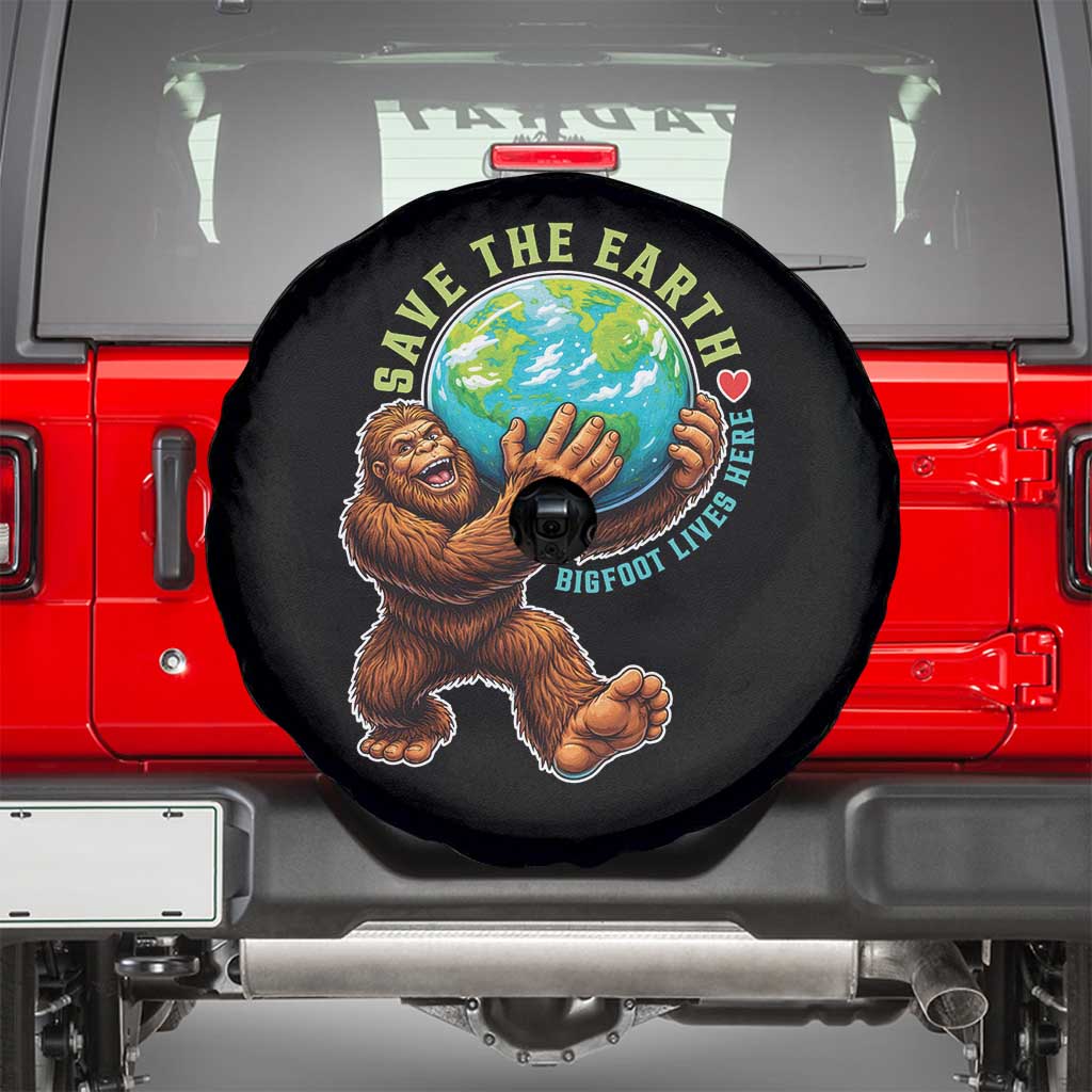 Earth Day Spare Tire Cover Save The Earth Bigfoot Lives Here TS12 Black Print Your Wear