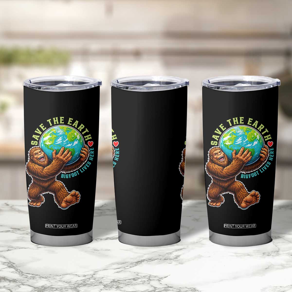 Earth Day Tumbler Cup Save The Earth Bigfoot Lives Here TS12 Print Your Wear