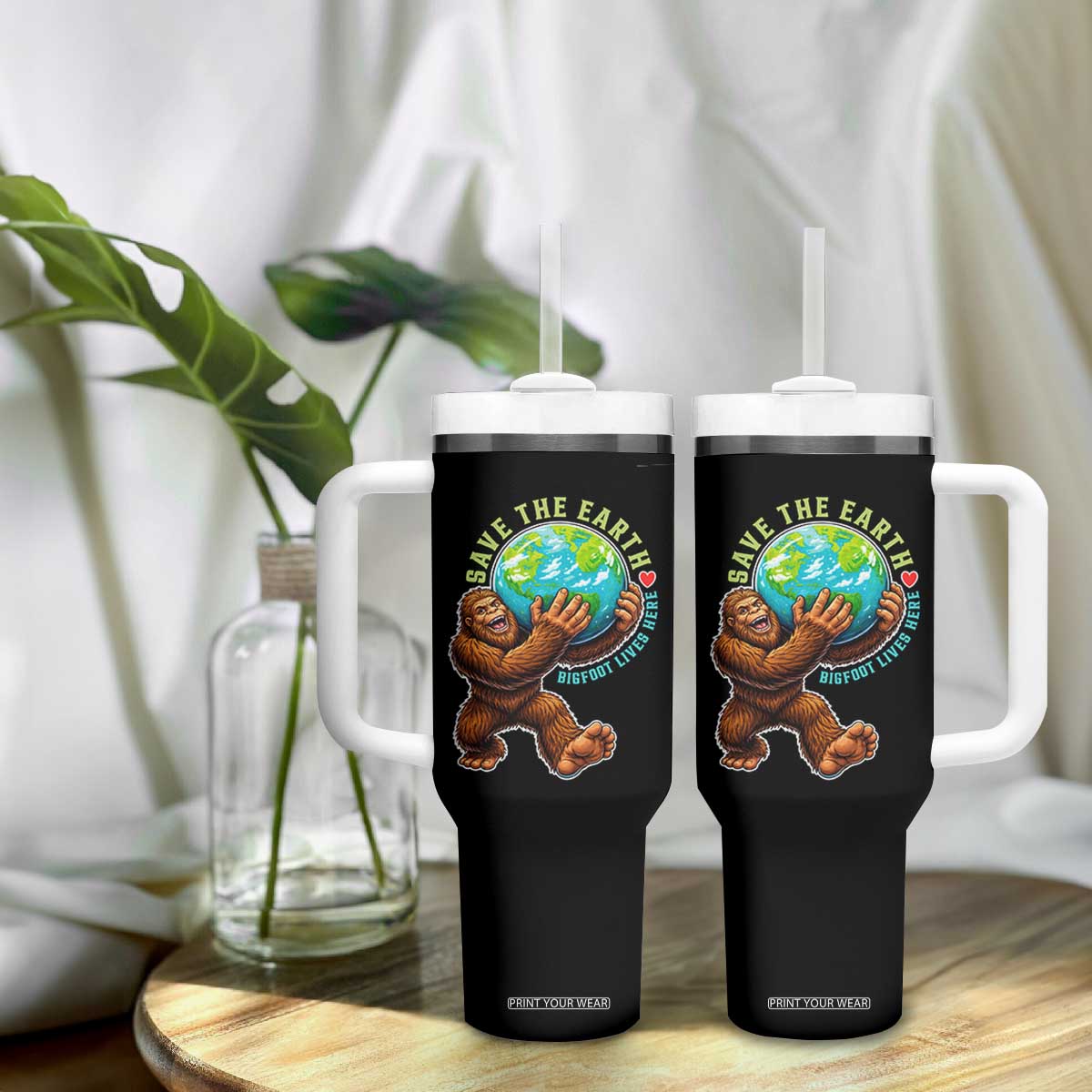 Earth Day Tumbler With Handle Save The Earth Bigfoot Lives Here TS12 Print Your Wear