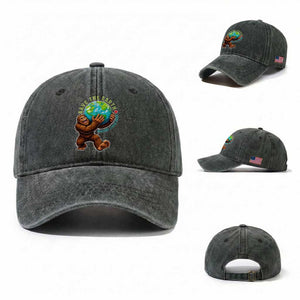Earth Day Washed Cotton Baseball Cap Save The Earth Bigfoot Lives Here TS12 Washed Cap Universal Fit Dark Green Print Your Wear