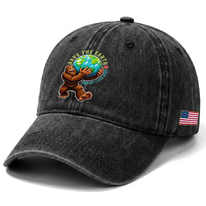Earth Day Washed Cotton Baseball Cap Save The Earth Bigfoot Lives Here TS12 Print Your Wear