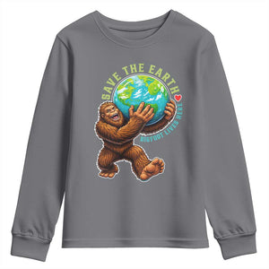 Earth Day Youth Sweatshirt Save The Earth Bigfoot Lives Here TS12 Charcoal Print Your Wear