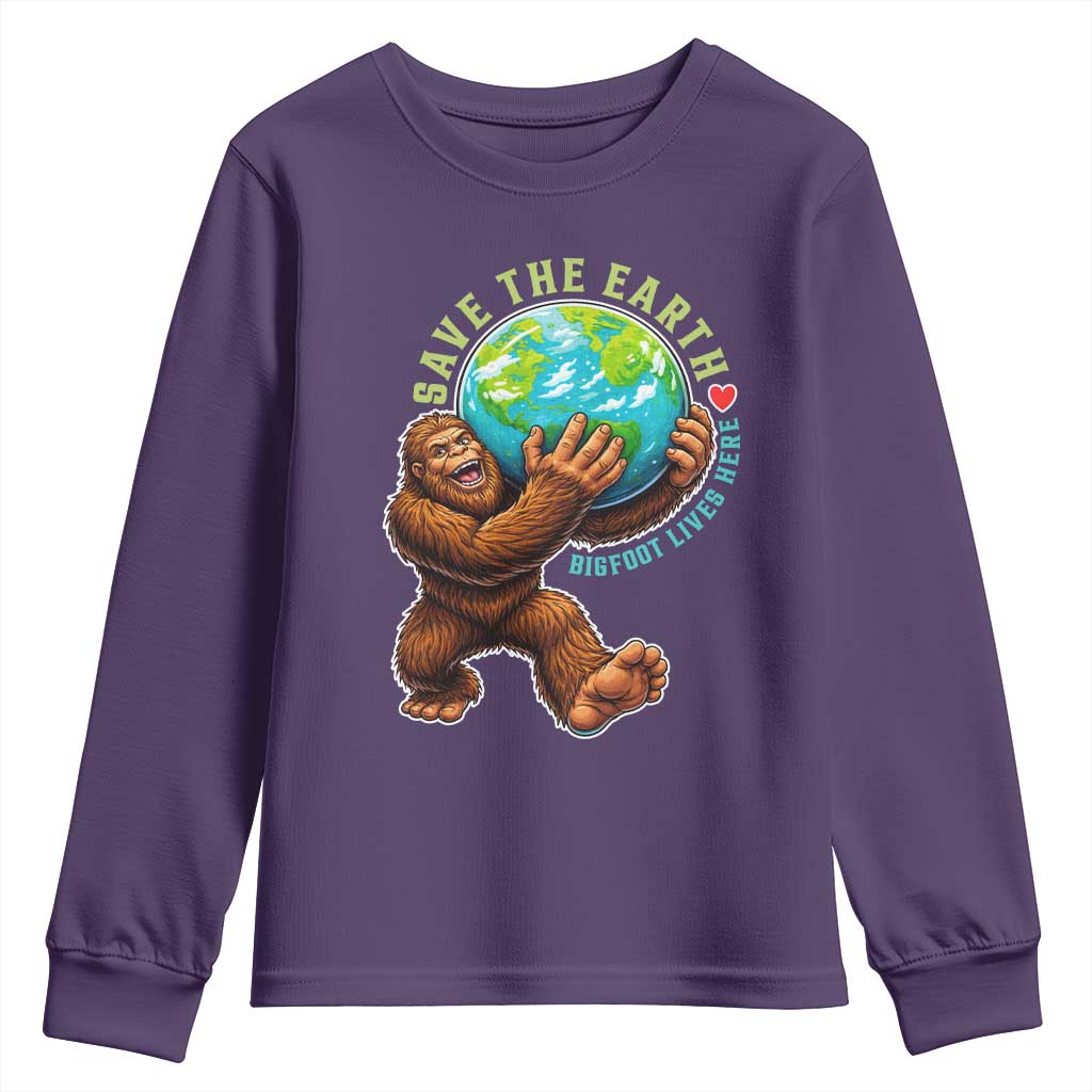 Earth Day Youth Sweatshirt Save The Earth Bigfoot Lives Here TS12 Purple Print Your Wear