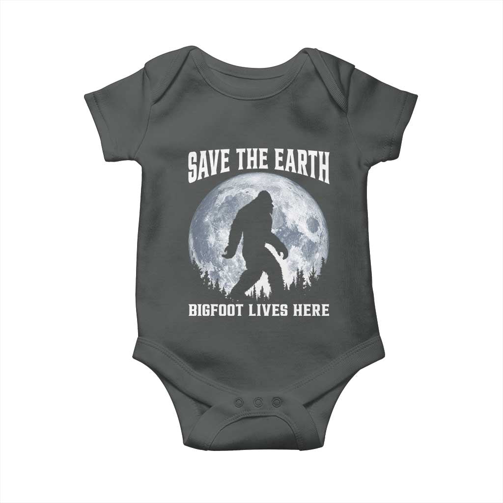 Save The Earth Bigfoot Lives Here Baby Onesie Earth Day Nature Lover TS12 Dark Heather Print Your Wear
