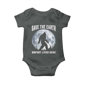 Save The Earth Bigfoot Lives Here Baby Onesie Earth Day Nature Lover TS12 Dark Heather Print Your Wear