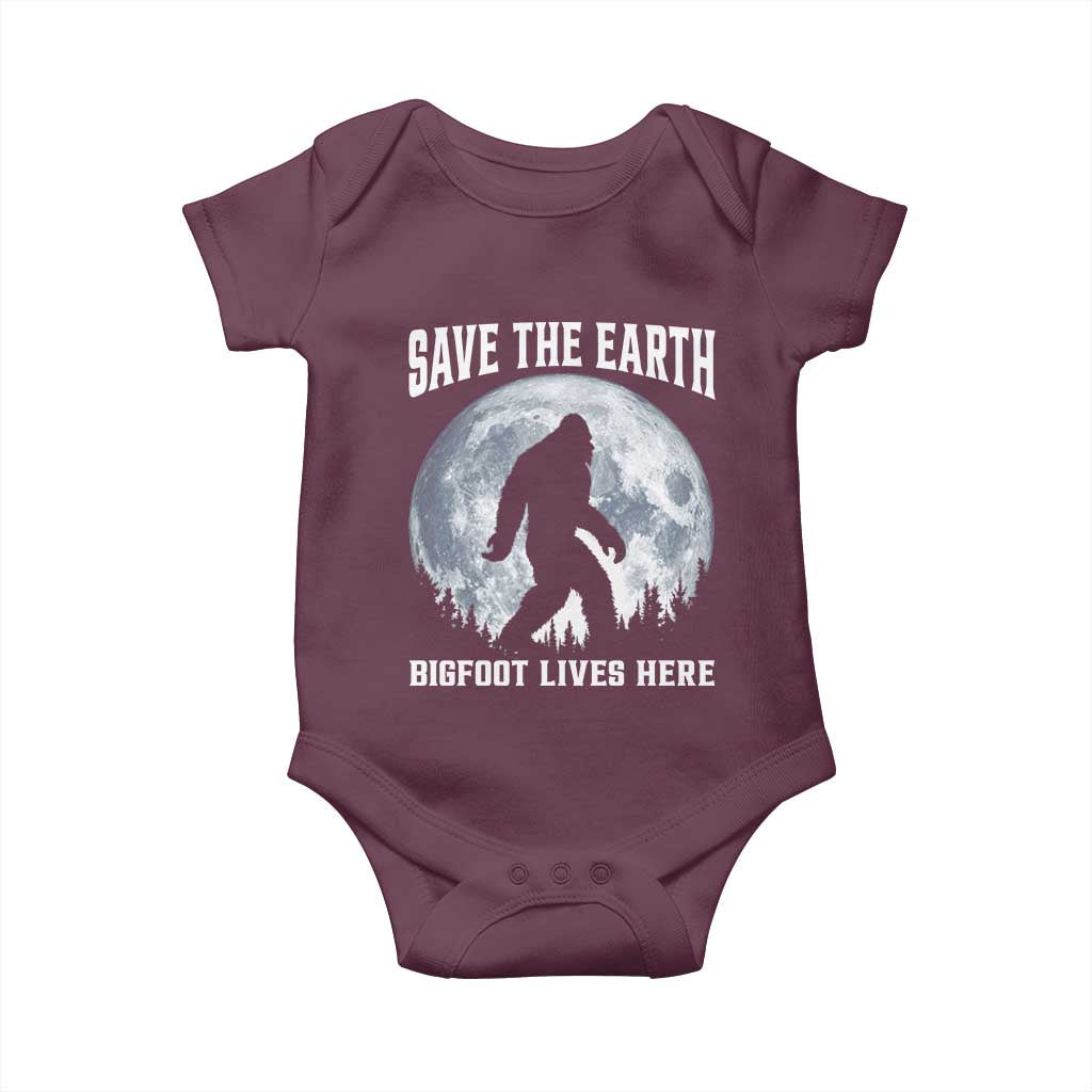 Save The Earth Bigfoot Lives Here Baby Onesie Earth Day Nature Lover TS12 Maroon Print Your Wear