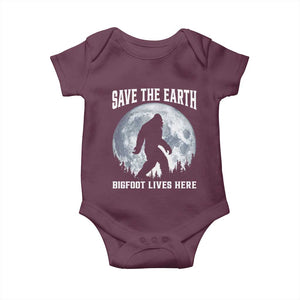 Save The Earth Bigfoot Lives Here Baby Onesie Earth Day Nature Lover TS12 Maroon Print Your Wear