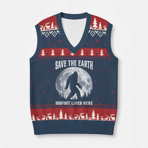 Save The Earth Bigfoot Lives Here V-Neck Knit Sweater Vest Earth Day Nature Lover TS12 Navy Red Print Your Wear