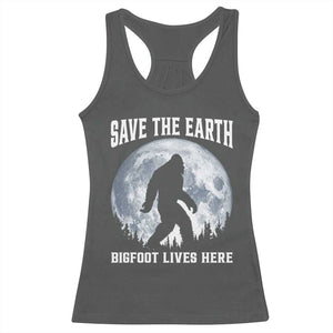 Save The Earth Bigfoot Lives Here Racerback Tank Top Earth Day Nature Lover TS12 Dark Heather Print Your Wear