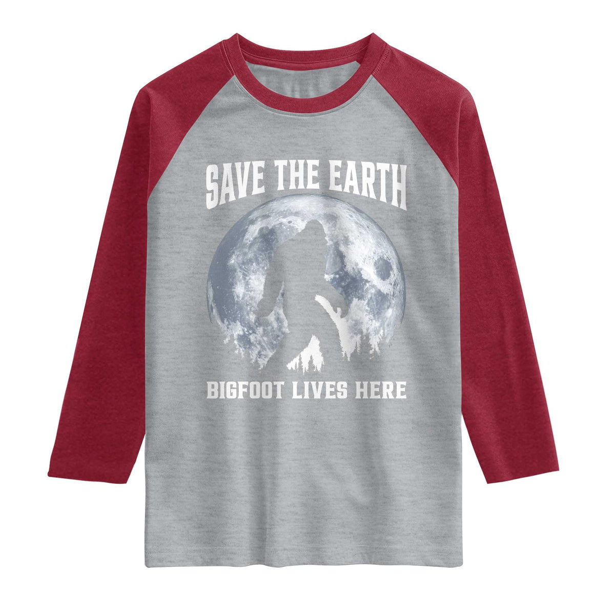 Save The Earth Bigfoot Lives Here Raglan Shirt Earth Day Nature Lover TS12 Heather Gray Heather Red Print Your Wear
