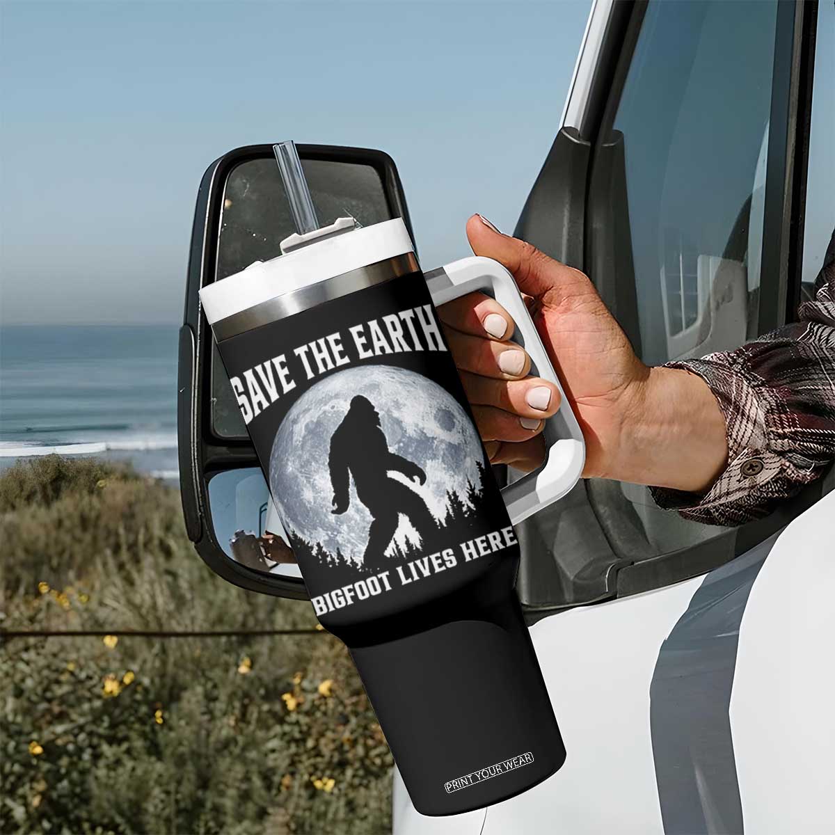 Save The Earth Bigfoot Lives Here Tumbler With Handle Earth Day Nature Lover TS12 Print Your Wear