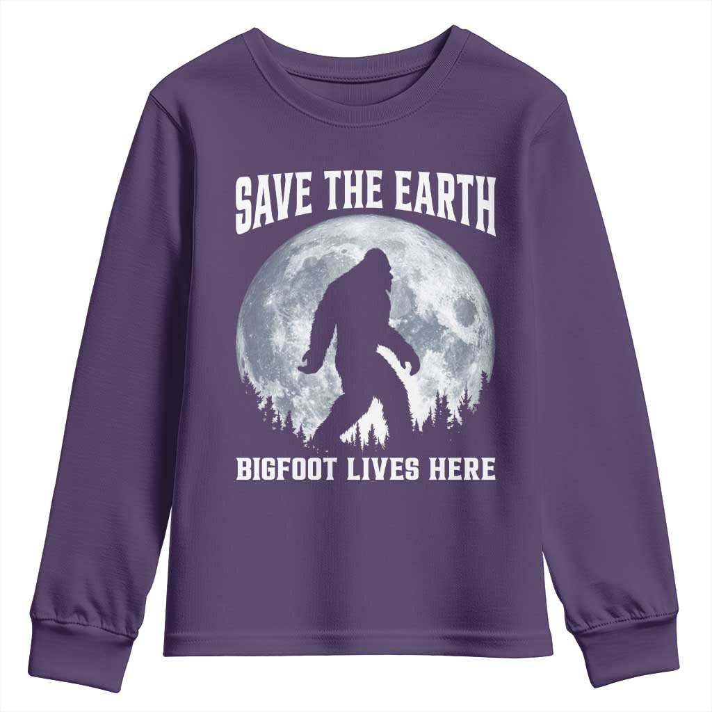 Save The Earth Bigfoot Lives Here Youth Sweatshirt Earth Day Nature Lover TS12 Purple Print Your Wear