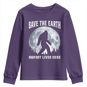 Save The Earth Bigfoot Lives Here Youth Sweatshirt Earth Day Nature Lover TS12 Purple Print Your Wear