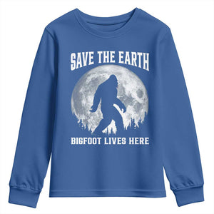 Save The Earth Bigfoot Lives Here Youth Sweatshirt Earth Day Nature Lover TS12 Royal Blue Print Your Wear