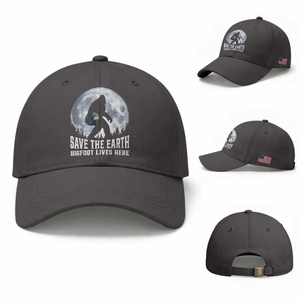Save Our Planet Nature Lover Baseball Cap Bigfoot Lives Here TS12 Baseball Cap Universal Fit Dark Gray Print Your Wear