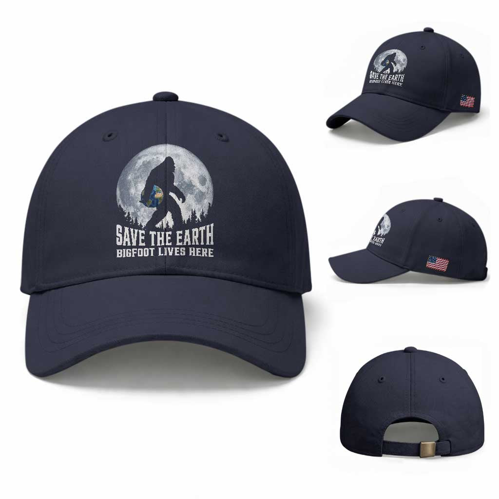 Save Our Planet Nature Lover Baseball Cap Bigfoot Lives Here TS12 Baseball Cap Universal Fit Navy Print Your Wear