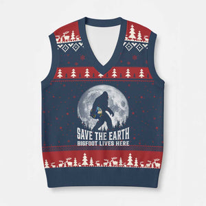 Save Our Planet Nature Lover V-Neck Knit Sweater Vest Bigfoot Lives Here TS12 Navy Red Print Your Wear