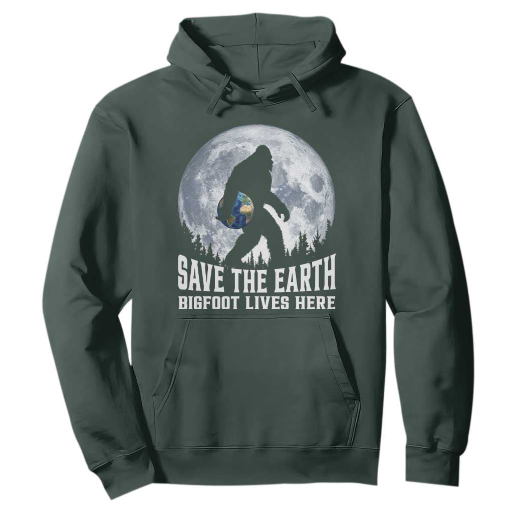 Save Our Planet Nature Lover Hoodie Bigfoot Lives Here TS12 Dark Forest Green Print Your Wear
