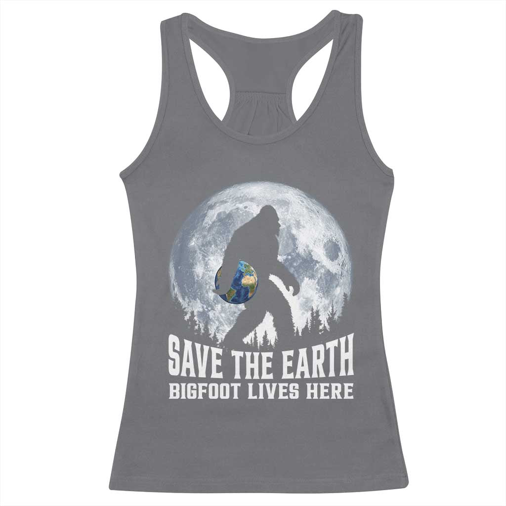 Save Our Planet Nature Lover Racerback Tank Top Bigfoot Lives Here TS12 Charcoal Print Your Wear
