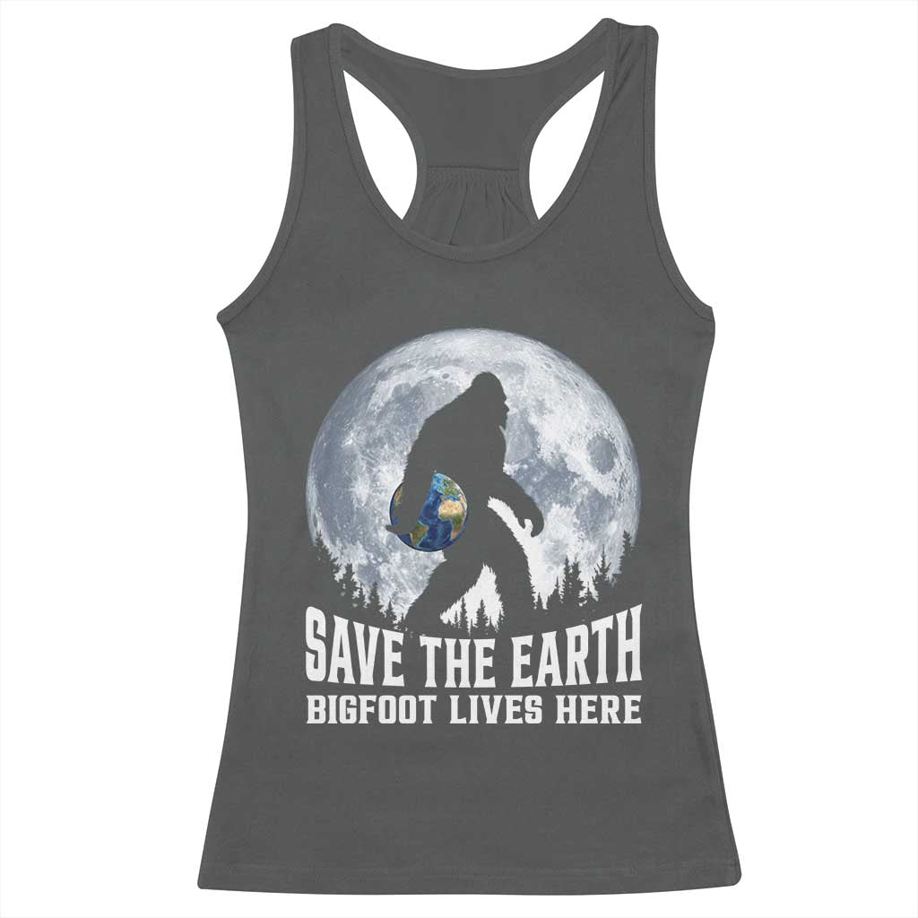 Save Our Planet Nature Lover Racerback Tank Top Bigfoot Lives Here TS12 Dark Heather Print Your Wear