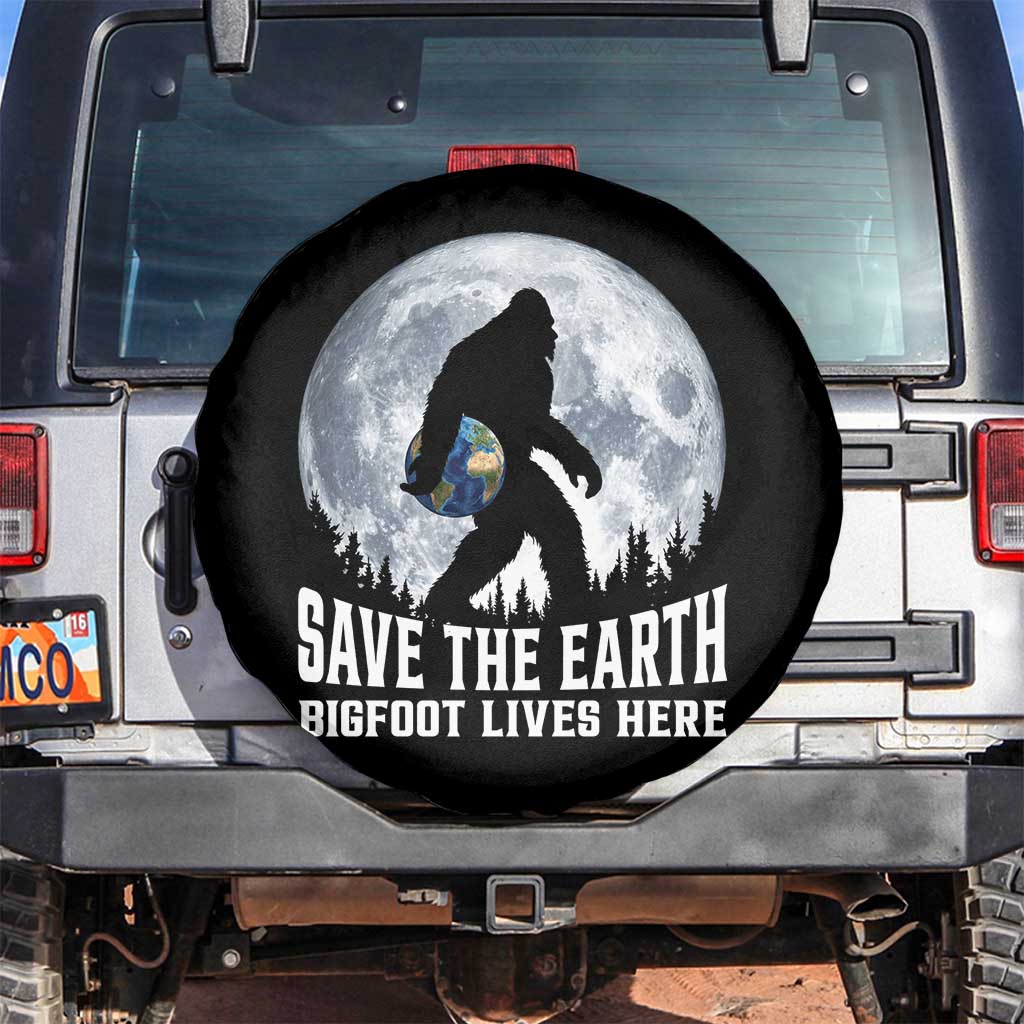 Save Our Planet Nature Lover Spare Tire Cover Bigfoot Lives Here TS12 No hole Black Print Your Wear