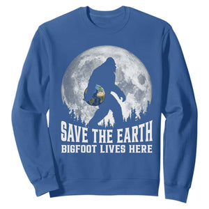 Save Our Planet Nature Lover Sweatshirt Bigfoot Lives Here TS12 Royal Blue Print Your Wear