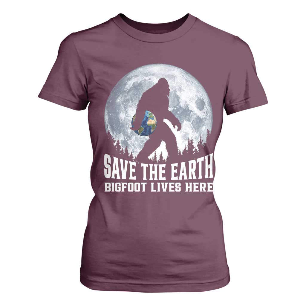Save Our Planet Nature Lover T Shirt For Women Bigfoot Lives Here TS12 Maroon Print Your Wear
