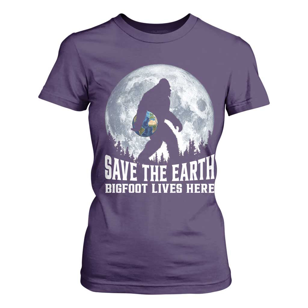 Save Our Planet Nature Lover T Shirt For Women Bigfoot Lives Here TS12 Purple Print Your Wear