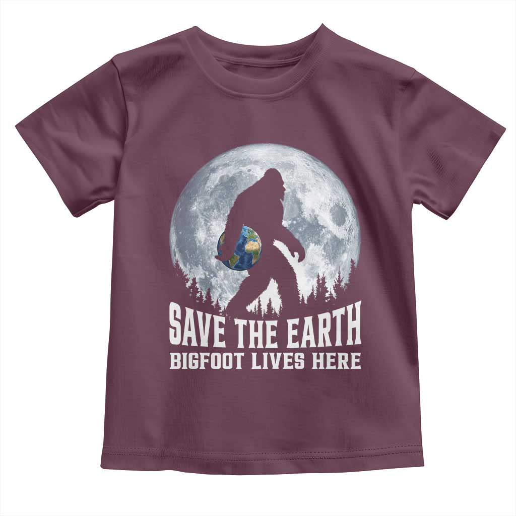 Save Our Planet Nature Lover Toddler T Shirt Bigfoot Lives Here TS12 Maroon Print Your Wear