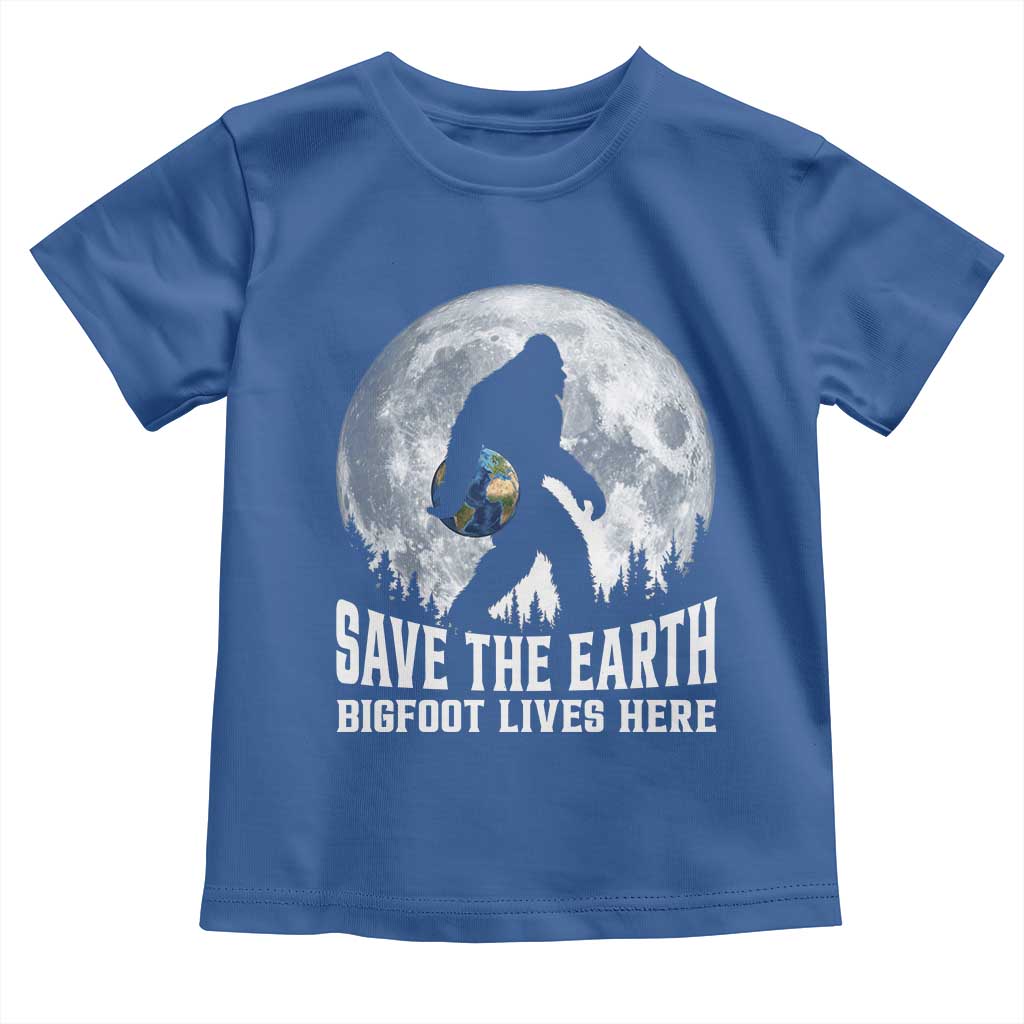 Save Our Planet Nature Lover Toddler T Shirt Bigfoot Lives Here TS12 Royal Blue Print Your Wear
