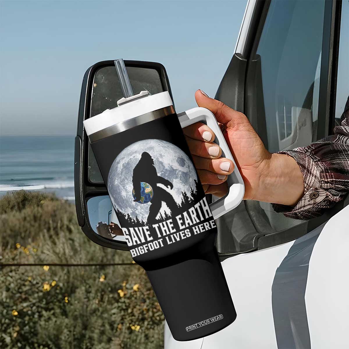 Save Our Planet Nature Lover Tumbler With Handle Bigfoot Lives Here TS12 Print Your Wear