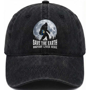 Save Our Planet Nature Lover Washed Cotton Baseball Cap Bigfoot Lives Here TS12 Print Your Wear