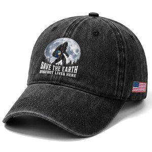 Save Our Planet Nature Lover Washed Cotton Baseball Cap Bigfoot Lives Here TS12 Print Your Wear