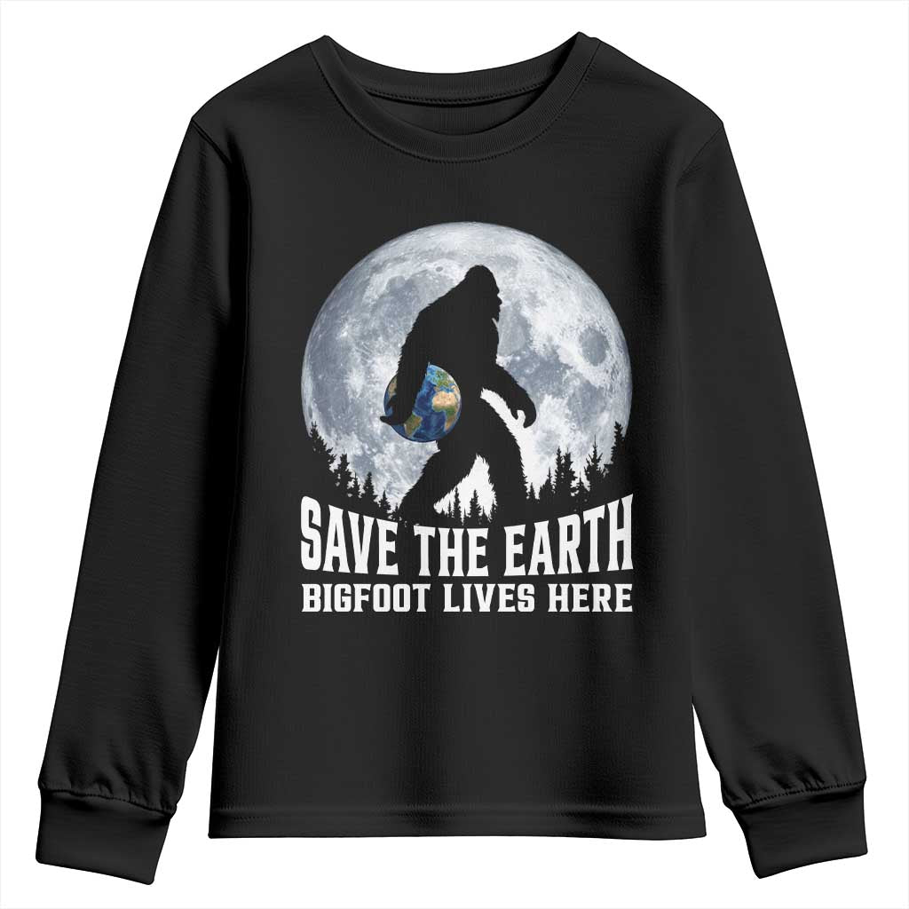 Save Our Planet Nature Lover Youth Sweatshirt Bigfoot Lives Here TS12 Black Print Your Wear