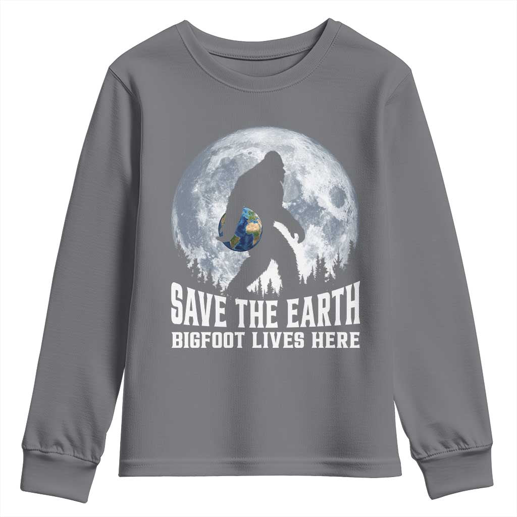 Save Our Planet Nature Lover Youth Sweatshirt Bigfoot Lives Here TS12 Charcoal Print Your Wear