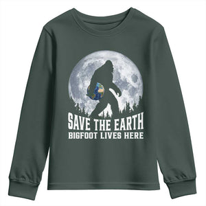 Save Our Planet Nature Lover Youth Sweatshirt Bigfoot Lives Here TS12 Dark Forest Green Print Your Wear