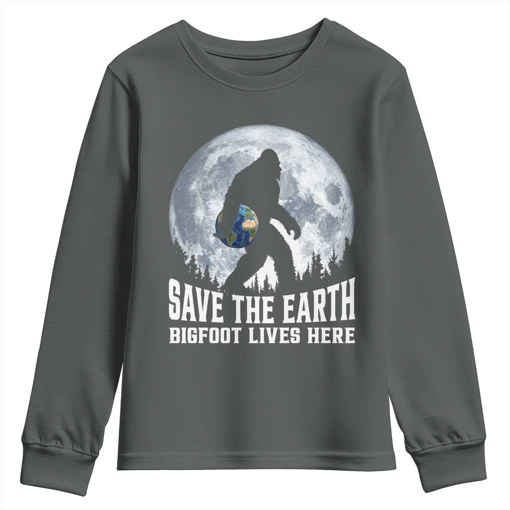 Save Our Planet Nature Lover Youth Sweatshirt Bigfoot Lives Here TS12 Dark Heather Print Your Wear