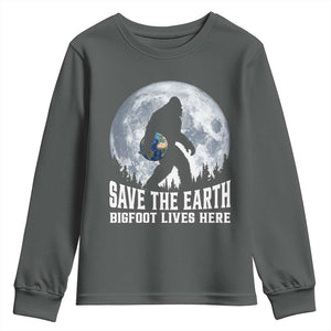 Save Our Planet Nature Lover Youth Sweatshirt Bigfoot Lives Here TS12 Dark Heather Print Your Wear