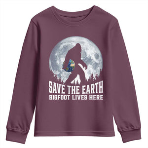 Save Our Planet Nature Lover Youth Sweatshirt Bigfoot Lives Here TS12 Maroon Print Your Wear