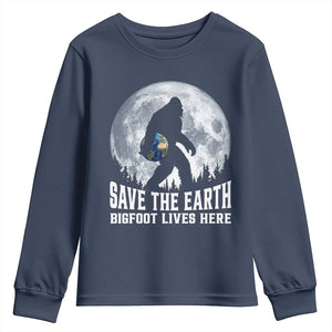 Save Our Planet Nature Lover Youth Sweatshirt Bigfoot Lives Here TS12 Navy Print Your Wear