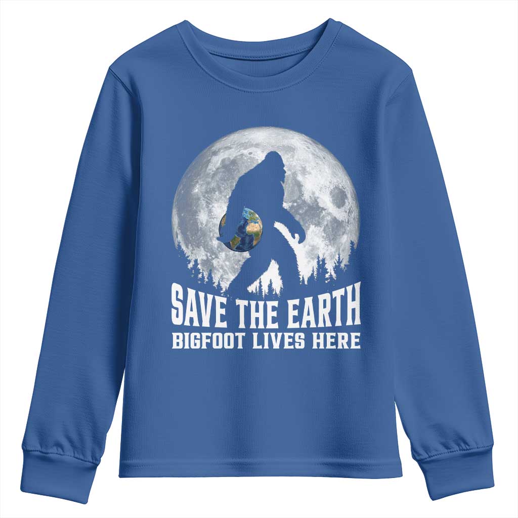 Save Our Planet Nature Lover Youth Sweatshirt Bigfoot Lives Here TS12 Royal Blue Print Your Wear