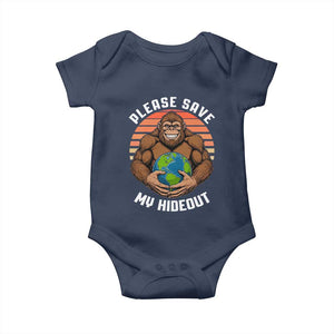 Funny Earth Day Bigfoot Baby Onesie Please Save My Hideout TS12 Navy Print Your Wear