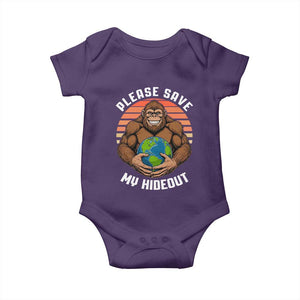 Funny Earth Day Bigfoot Baby Onesie Please Save My Hideout TS12 Purple Print Your Wear